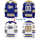 Custom Royal White-Old Gold Reversible Double Side Hockey Jersey