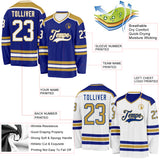 Custom Royal White-Old Gold Reversible Double Side Hockey Jersey