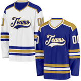 Custom Royal White-Old Gold Reversible Double Side Hockey Jersey