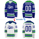 Custom Royal White-Grass Green Reversible Double Side Hockey Jersey