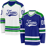Custom Royal White-Grass Green Reversible Double Side Hockey Jersey