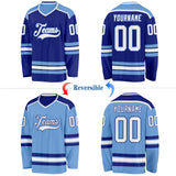 Custom Royal White-Light Blue Reversible Double Side Hockey Jersey