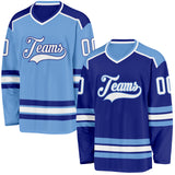 Custom Royal White-Light Blue Reversible Double Side Hockey Jersey