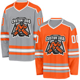 Custom Orange White-Gray Reversible Double Side Hockey Jersey
