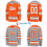 Custom Orange White-Gray Reversible Double Side Hockey Jersey