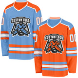 Custom Orange White-Light Blue Reversible Double Side Hockey Jersey