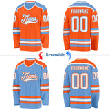 Custom Orange White-Light Blue Reversible Double Side Hockey Jersey