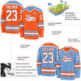Custom Orange White-Light Blue Reversible Double Side Hockey Jersey