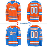 Custom Orange White-Powder Blue Reversible Double Side Hockey Jersey