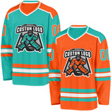 Custom Orange Aqua-White Reversible Double Side Hockey Jersey