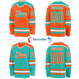 Custom Orange Aqua-White Reversible Double Side Hockey Jersey