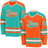 Custom Orange Aqua-White Reversible Double Side Hockey Jersey