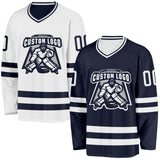 Custom Navy-White Reversible Double Side Hockey Jersey