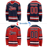 Custom Navy Red-White Reversible Double Side Hockey Jersey