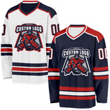 Custom Navy White-Red Reversible Double Side Hockey Jersey