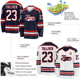 Custom Navy White-Red Reversible Double Side Hockey Jersey