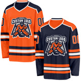 Custom Navy Orange-White Reversible Double Side Hockey Jersey