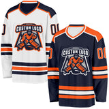 Custom Navy Orange-White Reversible Double Side Hockey Jersey