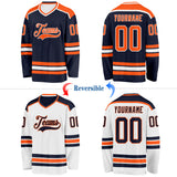 Custom Navy Orange-White Reversible Double Side Hockey Jersey