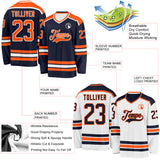 Custom Navy Orange-White Reversible Double Side Hockey Jersey