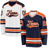 Custom Navy Orange-White Reversible Double Side Hockey Jersey