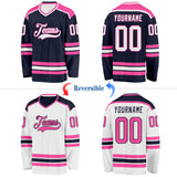 Custom Navy White-Pink Reversible Double Side Hockey Jersey