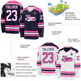 Custom Navy White-Pink Reversible Double Side Hockey Jersey