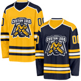 Custom Navy Gold-White Reversible Double Side Hockey Jersey