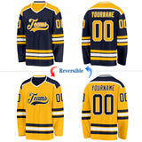 Custom Navy Gold-White Reversible Double Side Hockey Jersey