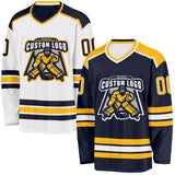 Custom Navy Gold-White Reversible Double Side Hockey Jersey