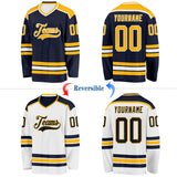 Custom Navy Gold-White Reversible Double Side Hockey Jersey