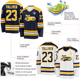 Custom Navy Gold-White Reversible Double Side Hockey Jersey