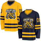 Custom Navy-Gold Reversible Double Side Hockey Jersey
