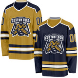 Custom Navy Old Gold-White Reversible Double Side Hockey Jersey