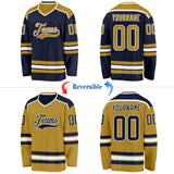 Custom Navy Old Gold-White Reversible Double Side Hockey Jersey