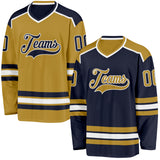 Custom Navy Old Gold-White Reversible Double Side Hockey Jersey