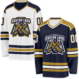 Custom Navy White-Old Gold Reversible Double Side Hockey Jersey