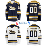 Custom Navy White-Old Gold Reversible Double Side Hockey Jersey