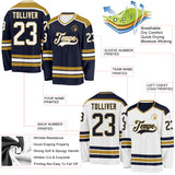 Custom Navy White-Old Gold Reversible Double Side Hockey Jersey