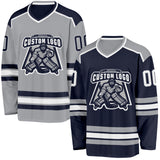 Custom Navy White-Gray Reversible Double Side Hockey Jersey