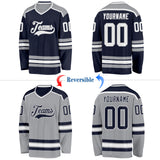 Custom Navy White-Gray Reversible Double Side Hockey Jersey