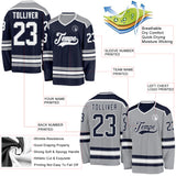 Custom Navy White-Gray Reversible Double Side Hockey Jersey