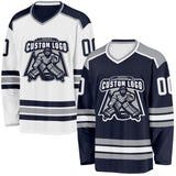 Custom Navy White-Gray Reversible Double Side Hockey Jersey