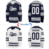 Custom Navy White-Gray Reversible Double Side Hockey Jersey