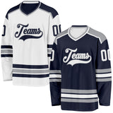 Custom Navy White-Gray Reversible Double Side Hockey Jersey