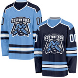 Custom Navy White-Light Blue Reversible Double Side Hockey Jersey