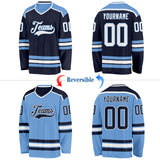 Custom Navy White-Light Blue Reversible Double Side Hockey Jersey