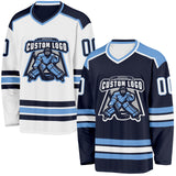 Custom Navy White-Light Blue Reversible Double Side Hockey Jersey
