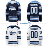 Custom Navy White-Light Blue Reversible Double Side Hockey Jersey