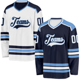 Custom Navy White-Light Blue Reversible Double Side Hockey Jersey